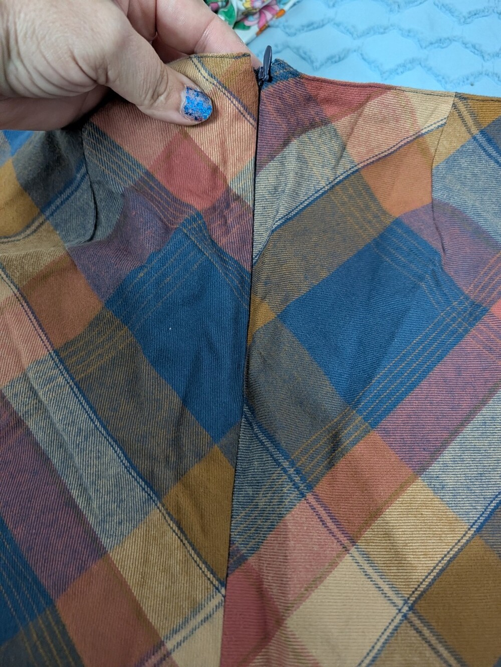 Plaid A-Line Skirt in Navy & Rust - Women Skirt - Picture 3 of 8